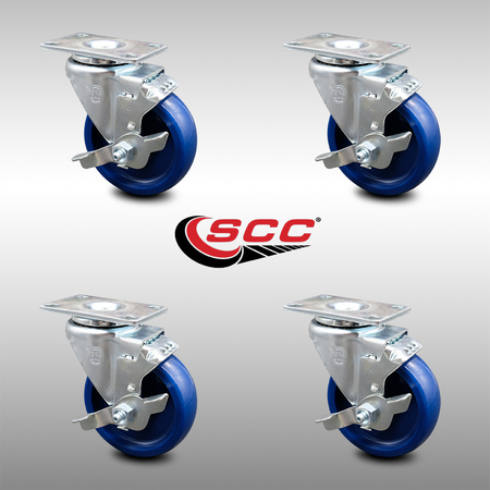 Service Caster 4 Inch SS Solid Polyurethane Swivel Top Plate Caster Set with Brake SCC SCC-SS20S414-SPUS-TLB-4